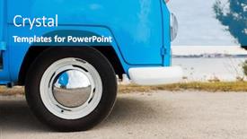  Presentation with road trip - Colorful presentation theme enhanced with transport-and-road-trip-concept backdrop and a teal colored foreground