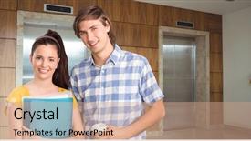  Presentation with elevators - Cool new slide set with transport college - students holding files in front backdrop and a  colored foreground