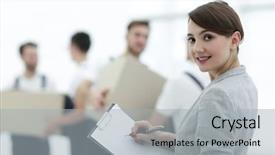  Presentation with stack - Audience pleasing slide set consisting of wheeler - businessman with documents creating backdrop and a  colored foreground