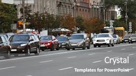  Presentation with traffic jam - Colorful theme enhanced with transport emmissions - cars stuck in traffic jam backdrop and a  colored foreground