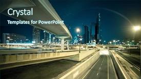  Presentation with uae - Beautiful PPT theme featuring roadbridge - transport interchange in dubai uae backdrop and a navy blue colored foreground