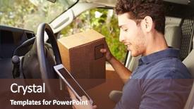  Presentation with delivery van - Cool new presentation theme with delivery driver sitting in van backdrop and a tawny brown colored foreground