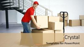  Presentation with truck - Cool new theme with up packet - delivery man with hand truck backdrop and a coral colored foreground