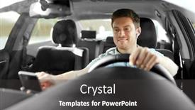  Presentation with navigation - Cool new slides with transport navigation and technology concept - man or driver with wireless earphones driving car and using gps navigator on smartphone backdrop and a dark gray colored foreground