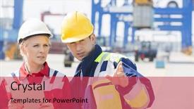  Presentation with shipping - Audience pleasing PPT theme consisting of transport persons - male and female workers discussing backdrop and a red colored foreground
