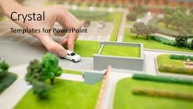  Presentation with car parking - Slides consisting of transport projects - hand of architect moving toy background and a coral colored foreground