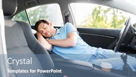  Presentation with rest - PPT theme having transport rest and driving concept - tired man or driver sleeping in car background and a seafoam green colored foreground