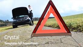  Presentation with render of a car suspension - Slide set with transport roadside assistance - broken car girl and warning background and a mint green colored foreground