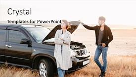  Presentation with upset - Audience pleasing slides consisting of transport roadside assistance - upset young couple standing near backdrop and a white colored foreground