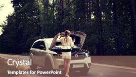  Presentation with woman car driver map - Beautiful presentation theme featuring transport roadside assistance - woman opened the hood broken backdrop and a coral colored foreground