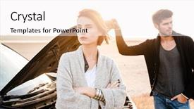  Presentation with couple - Beautiful slides featuring transport roadside assistance - young casual couple standing near backdrop and a  colored foreground