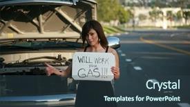  Presentation with oil and gas - Presentation theme with transport roadside assistance - young woman holds a will background and a  colored foreground