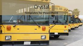  Presentation with buses - Cool new presentation theme with transport service - yellow parked school buses backdrop and a yellow colored foreground