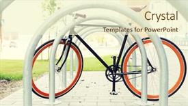  Presentation with storage - Audience pleasing theme consisting of transport storage and vehicle concept - close up of fixed gear bicycle at street parking outdoors backdrop and a cream colored foreground