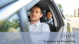  Presentation with taxi - Cool new PPT theme with transport taxi and people concept - male driver driving car with passenger backdrop and a light blue colored foreground