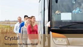  Presentation with road bus - Audience pleasing PPT layouts consisting of transport tourism road trip backdrop and a coral colored foreground
