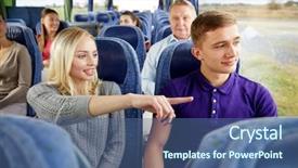  Presentation with road bus - Amazing slides having transport tourism road trip backdrop and a ocean colored foreground