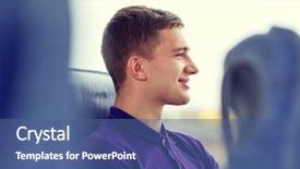  Presentation with bus train - PPT layouts consisting of transport tourism road trip and people concept - happy young man sitting in travel bus or train and looking through window background and a ocean colored foreground