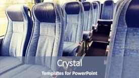  Presentation with road bus - Presentation theme having transport tourism road trip and equipment concept - travel bus interior and seats background and a seafoam green colored foreground