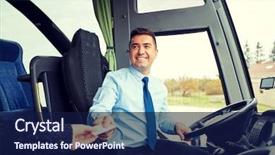  Presentation with road bus - Theme enhanced with transport tourism road trip background and a navy blue colored foreground