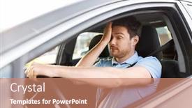  Presentation with tired - Cool new PPT theme with transport vehicle and driving concept - tired sleepy man or car driver rubbing eyes backdrop and a coral colored foreground