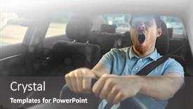  Presentation with sleepy yawning man driving car - Slide deck consisting of transport vehicle and driving concept - tired sleepy man or car driver yawning background and a dark gray colored foreground
