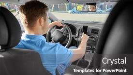  Presentation with gps - Slide deck featuring transport vehicle and people concept - man or driver driving car and using gps navigator on smartphone background and a dark gray colored foreground