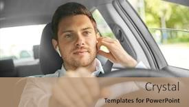  Presentation with vehicle - Amazing presentation design having podcast - transport vehicle and people concept backdrop and a coral colored foreground