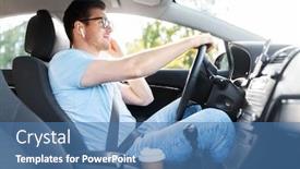  Presentation with vehicle - Amazing PPT theme having bluetooth - transport vehicle and people concept backdrop and a teal colored foreground