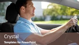  Presentation with vehicle - Slide set consisting of transport vehicle and people concept - smiling man or driver driving car in summer background and a violet colored foreground