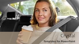  Presentation with takeaway coffee - Slides enhanced with transport-vehicle-and-people-concept background and a coral colored foreground