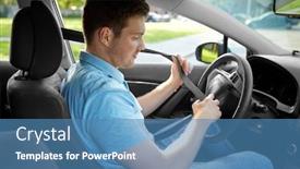  Presentation with safe - Beautiful PPT layouts featuring transport vehicle and safe driving concept - man or car driver fastening safety seat belt in summer backdrop and a teal colored foreground