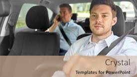  Presentation with taxi - Colorful PPT theme enhanced with transport vehicle and taxi concept - male driver driving car with passenger backdrop and a coral colored foreground