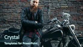  Presentation with two wheeler - Colorful presentation theme enhanced with transportation - biker poses on chopper two-wheeled backdrop and a navy blue colored foreground