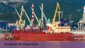  Presentation with bulk carrier - Beautiful presentation theme featuring transportation - bulk carrier in a port backdrop and a red colored foreground