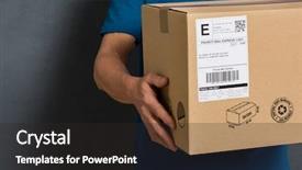  Presentation with deliver - PPT theme featuring transportation - closeup hands of delivery man background and a dark gray colored foreground