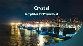  Presentation with shipping container - Theme with transportation - container ship in export background and a navy blue colored foreground