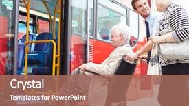  Presentation with ramp - Presentation theme having transportation - driver helping senior couple board background and a coral colored foreground