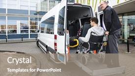  Presentation with helping man - PPT layouts having transportation - driver of a wheel chair background and a gray colored foreground