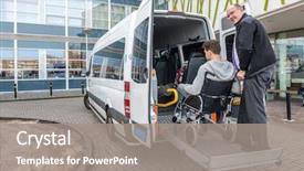  Presentation with taxi - Beautiful presentation design featuring transportation - happy male driver assisting passenger backdrop and a gray colored foreground