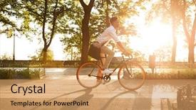  Presentation with bicycle - Cool new PPT theme with transportation - image of young african man backdrop and a coral colored foreground