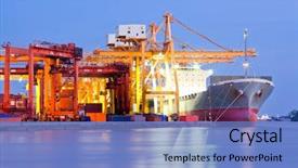  Presentation with export - Cool new presentation theme with transportation - industrial container cargo freight ship backdrop and a teal colored foreground