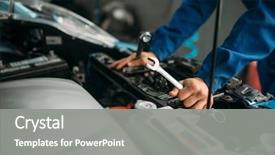  Presentation with car engine - Theme featuring transportation - male technician works with car background and a gray colored foreground