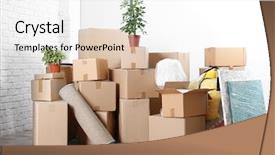  Presentation with moving - PPT layouts consisting of transportation - packed household stuff for moving background and a white colored foreground