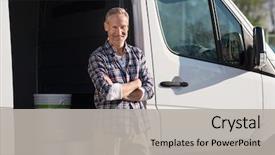  Presentation with next - PPT theme with transportation - portrait of painter standing next background and a light gray colored foreground