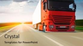  Presentation with asphalt road - PPT theme with transportation - red truck on blurry asphalt background and a coral colored foreground