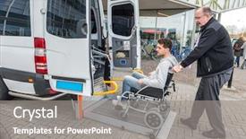  Presentation with taxi - Audience pleasing presentation theme consisting of transportation - side view of taxi driver backdrop and a gray colored foreground