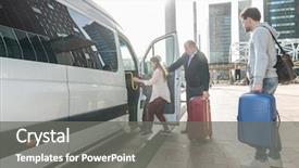  Presentation with taxi - Beautiful presentation design featuring transportation - taxi driver with luggage assisting backdrop and a gray colored foreground