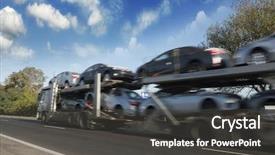  Presentation with cars - Colorful theme enhanced with transportation - trailer transports cars on highway backdrop and a dark gray colored foreground