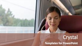  Presentation with travel app - PPT layouts featuring transportation - train commute first class woman background and a tawny brown colored foreground